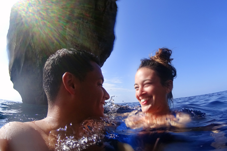 Surviving Europe: In Memory of the Azure Window in Gozo Malta - Selfie of us swimming under the Azure Window